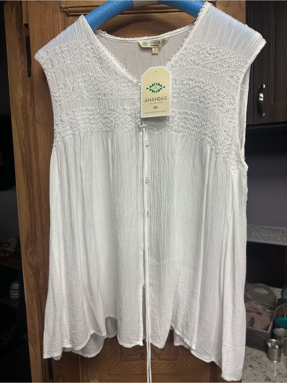 Peasant blouse boho sleeveless shirt babydoll beach a-line white large NWT